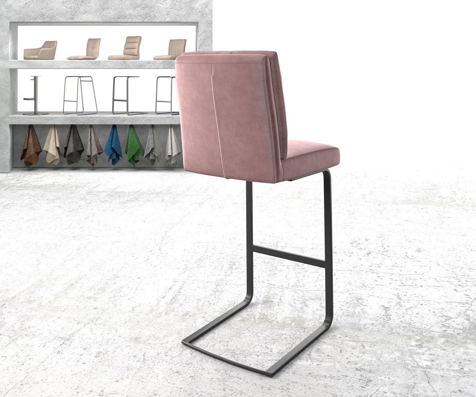 Chaise-de-bar Pela-Flex velours rosé chaise cantilever métal plat 3