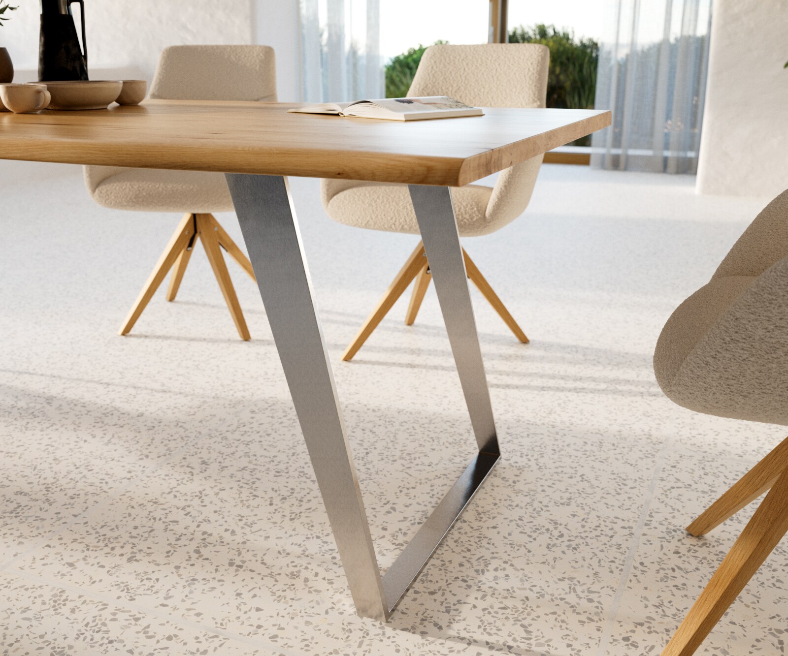 Table à manger Edge 200x100x2,5-3 chêne nature acier inoxydable inclinée Live-Edge 6