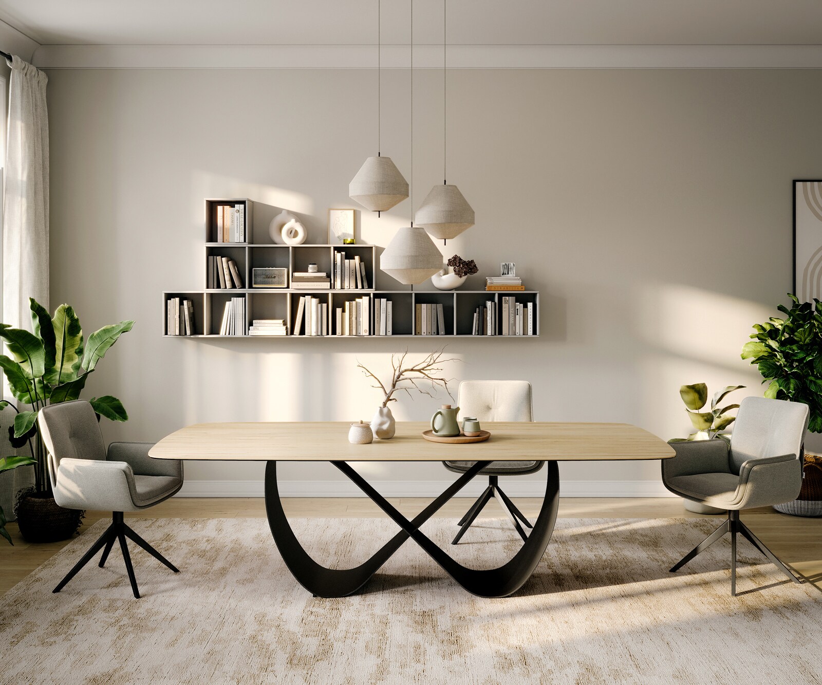 Table à manger Edge Boot 260x120 cm Céramique Laminam® Sabbia Eichefarbig Infinity Métal Noir 1
