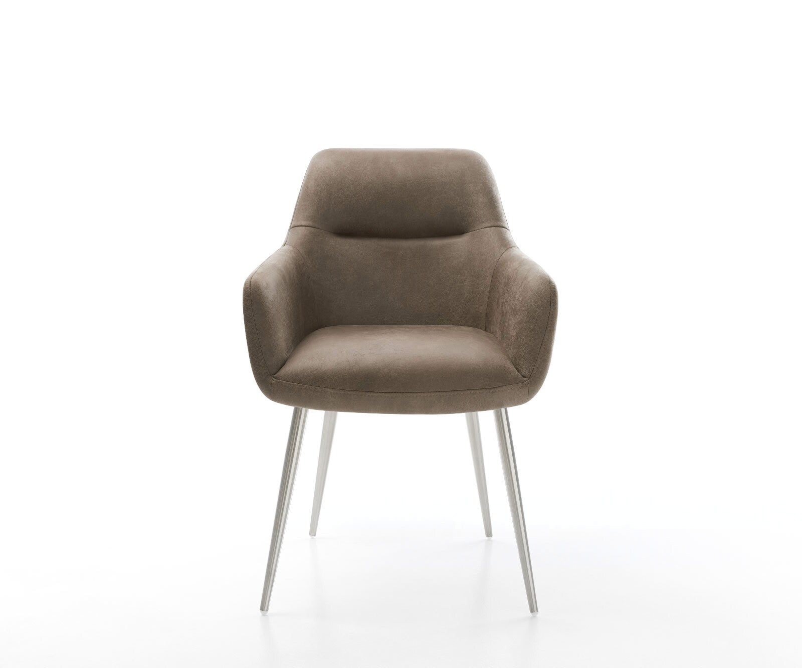 Chaise-de-salle-à-manger Pejo-Flex microvelours taupe vintage 4 pieds coniques acier inoxydable brossé ressorts ensachés 1