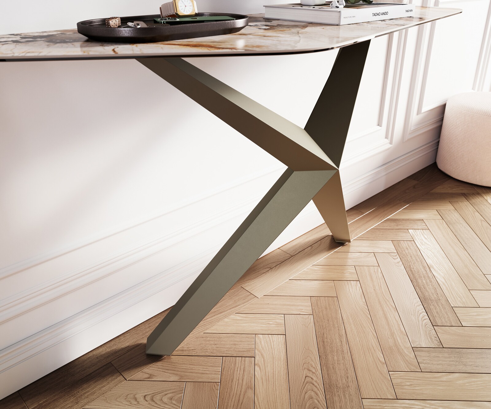 Console Edge Polygonal 140x50 cm Céramique Patagonia Poliert Zentharo Métal Effektfinish Titan 6