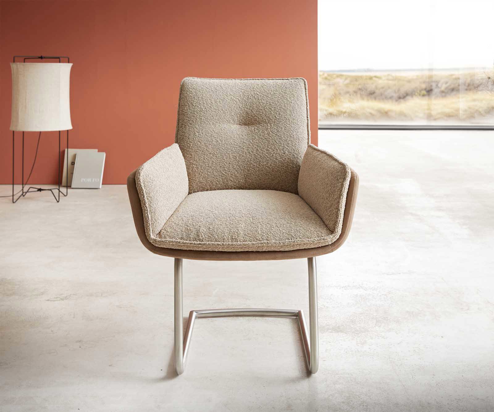 Cantilever Nela-Flex tissu mixte couleur boue pied cantilever rond acier inoxydable brossé 1 Cantilever Nela-Flex tissu mixte couleur boue pied cantilever rond acier inoxydable brossé 1