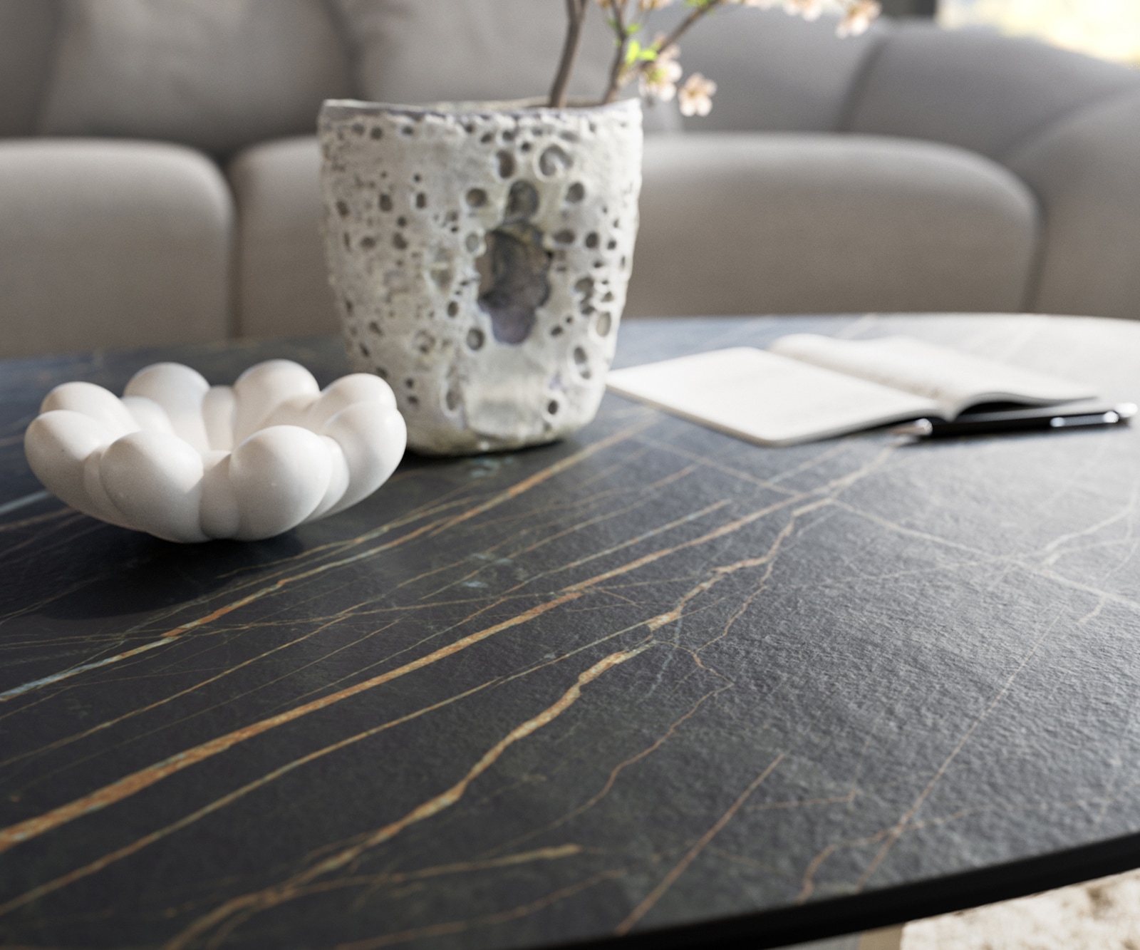 Table basse Edge Organique 140x76 cm céramique Laminam® Noir Desir brun Parabi métal noir 7