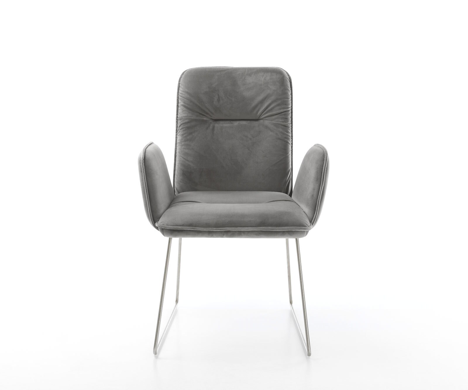 Chaise-de-salle-à-manger Vinja-Flex velours gris pied trapèze acier inoxydable brossé 1 Chaise-de-salle-à-manger Vinja-Flex velours gris pied trapèze acier inoxydable brossé 1