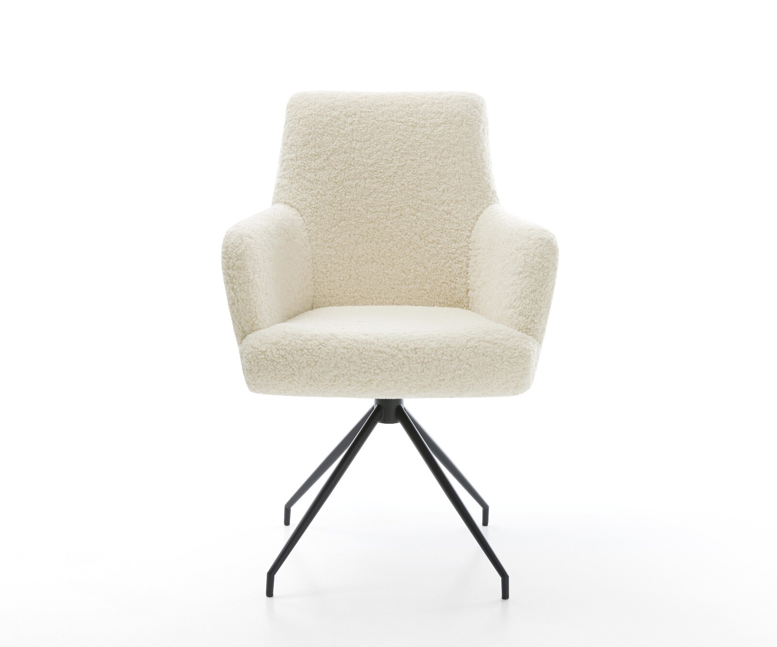 Chaise-de-salle-à-manger Heira-Flex avec accoudoirs tissu teddy beige pied croisé conique noir resorts ensachés 2