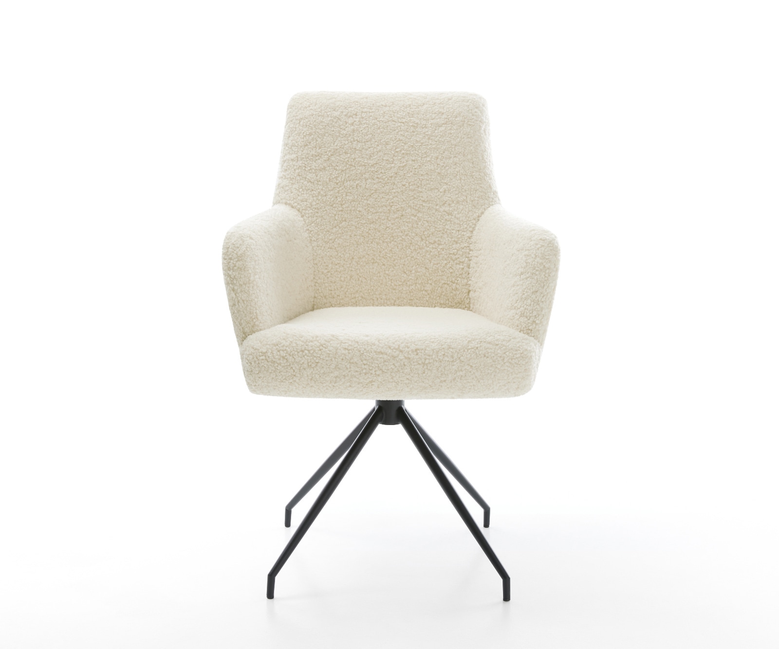 Chaise-de-salle-à-manger Heira-Flex avec accoudoirs tissu teddy beige pied croisé conique noir resorts ensachés 2