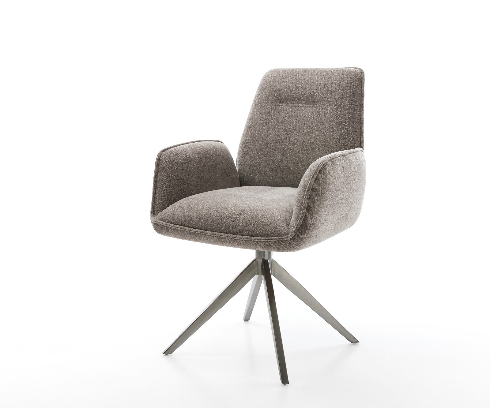Chaise-pivotante Zoa-Flex tissu structuré doux taupe pied croisé large grafiete pivotement sur 360° fonction bascule ressorts ensachés
