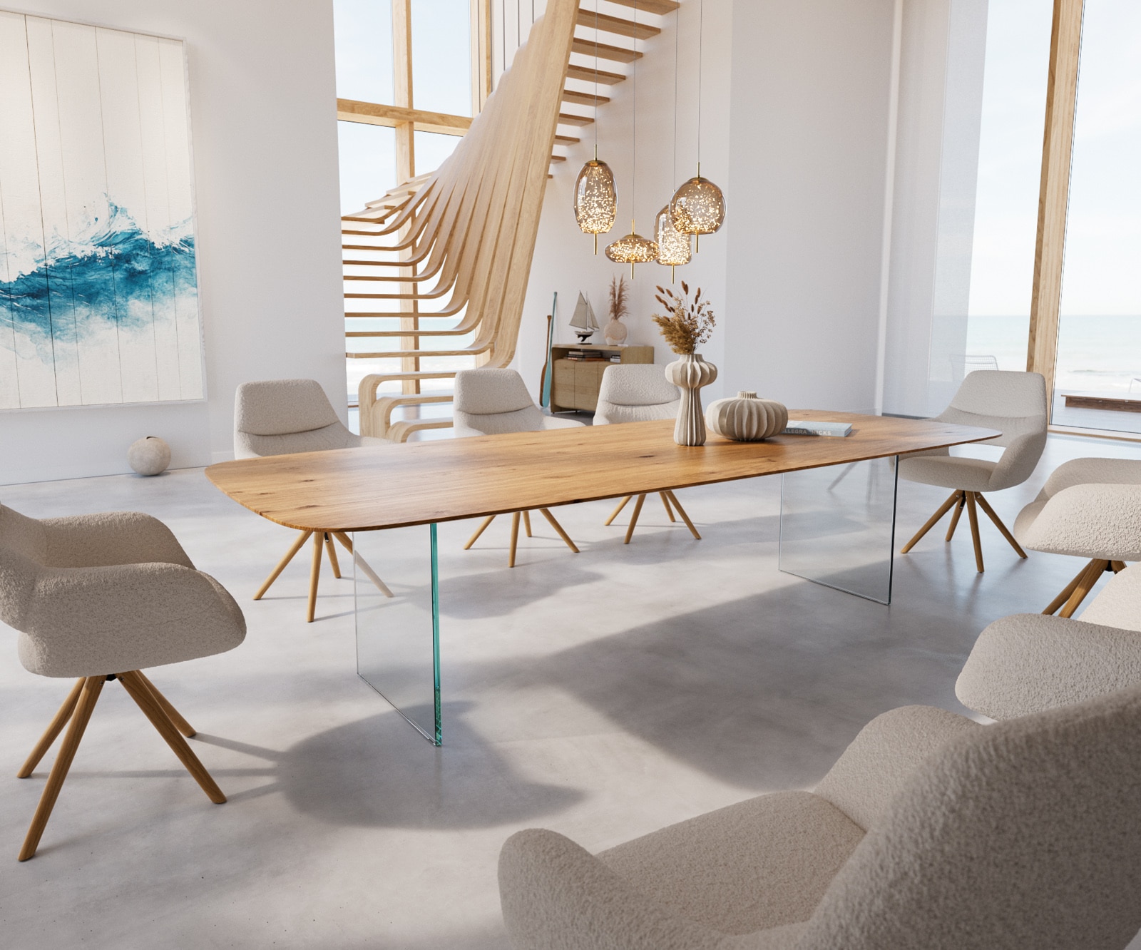 Table à manger Edge Boot 300x120x2,5-3 chêne nature verre bord suisse 1