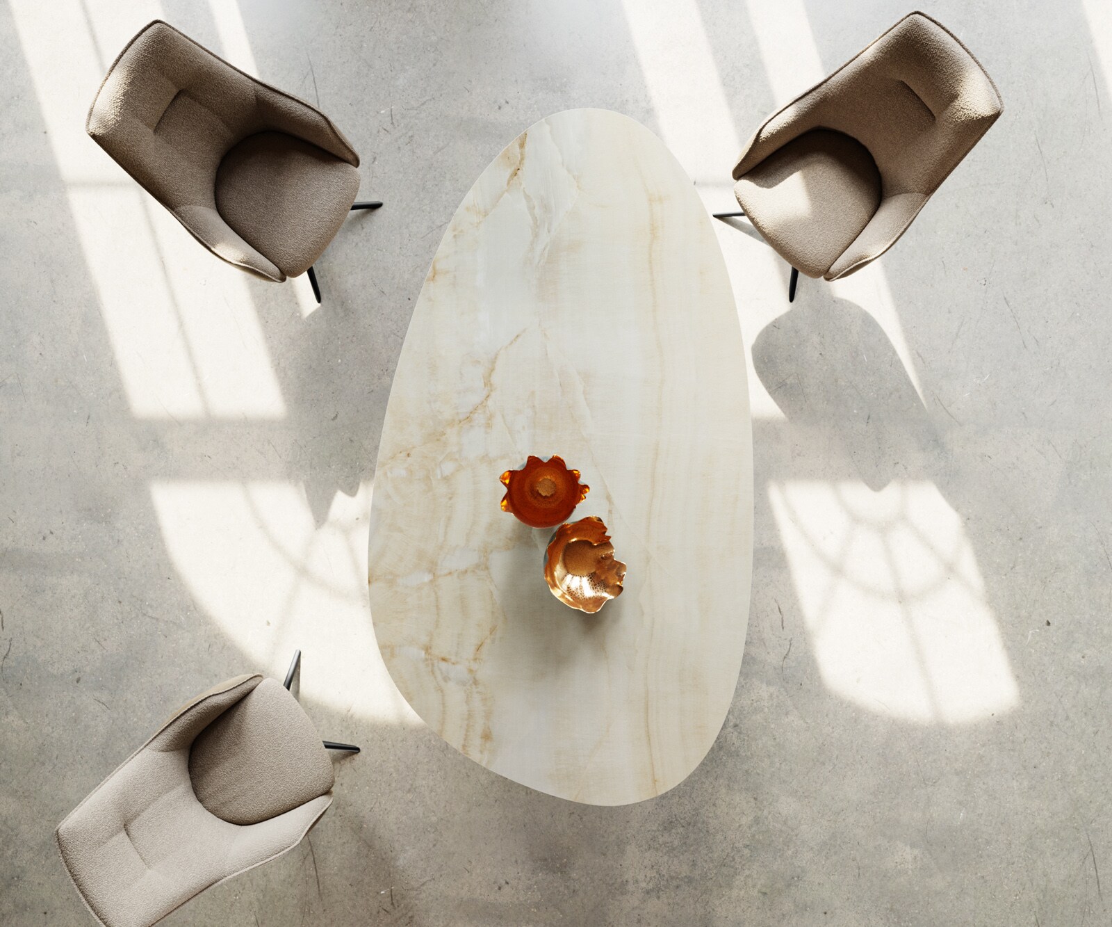 Table à manger Edge Ovale 220x120 Céramique Iris FMG Onice Oro Lucidato Nature​ Zenthara anguleux Acier inoxydable 4