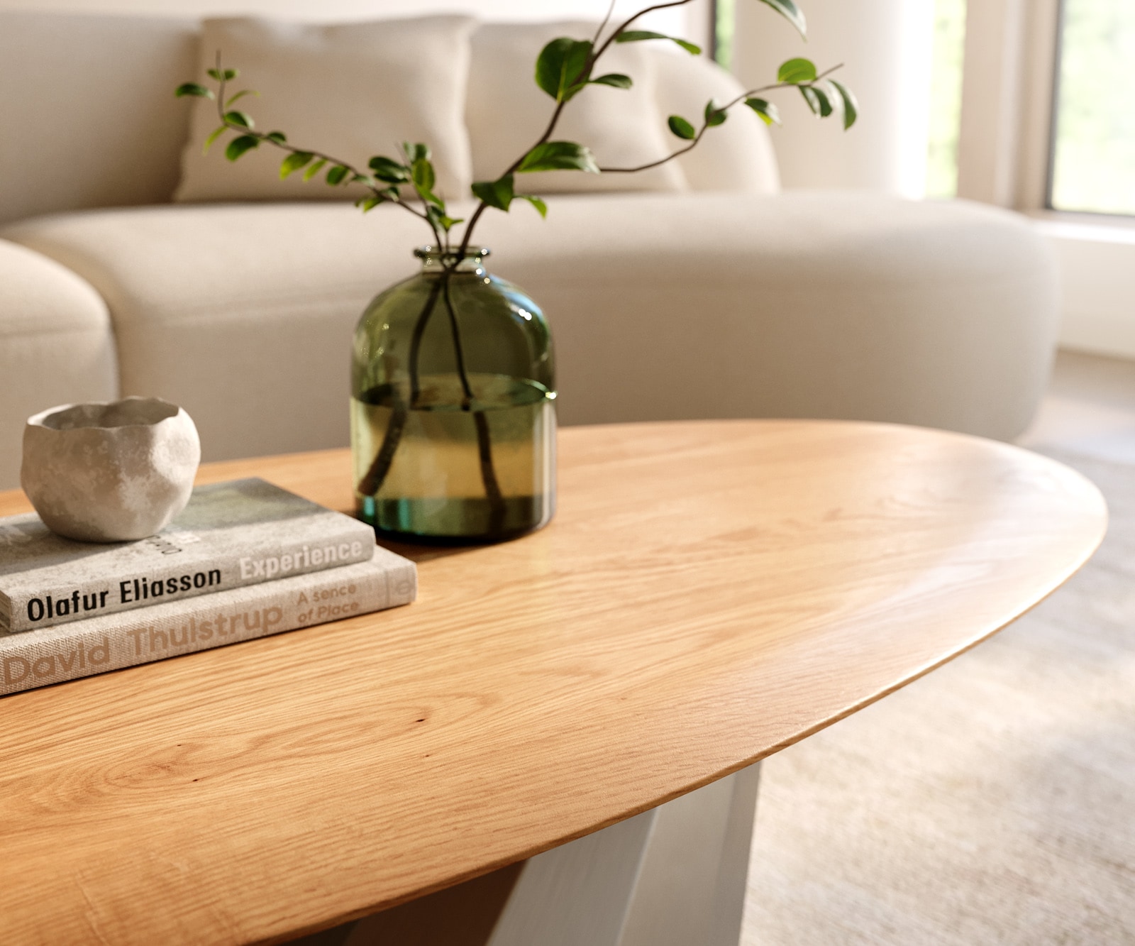 Table basse Edge Oval 140x75 cm chêne naturel bord arrondi Parabi acier inoxydable brossé 5