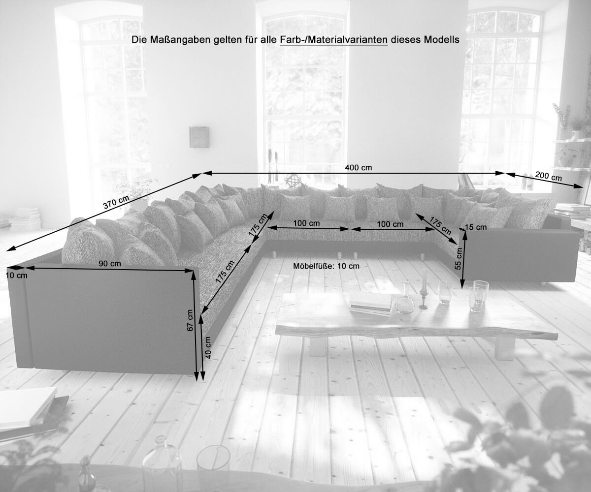 Canapé-panoramique Clovis XXL blanc noirz avec tabouret et accoudoirs poufs droite 6