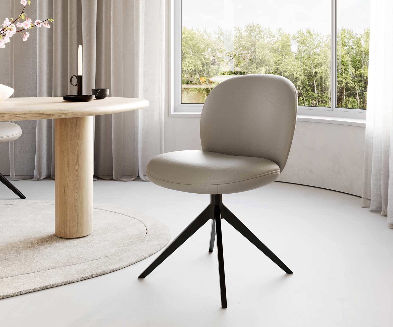 Chaise-pivotante Nube-Flex cuir de vache couleur boue pied croisé large noir pivotement sur 360° ressorts ensachés