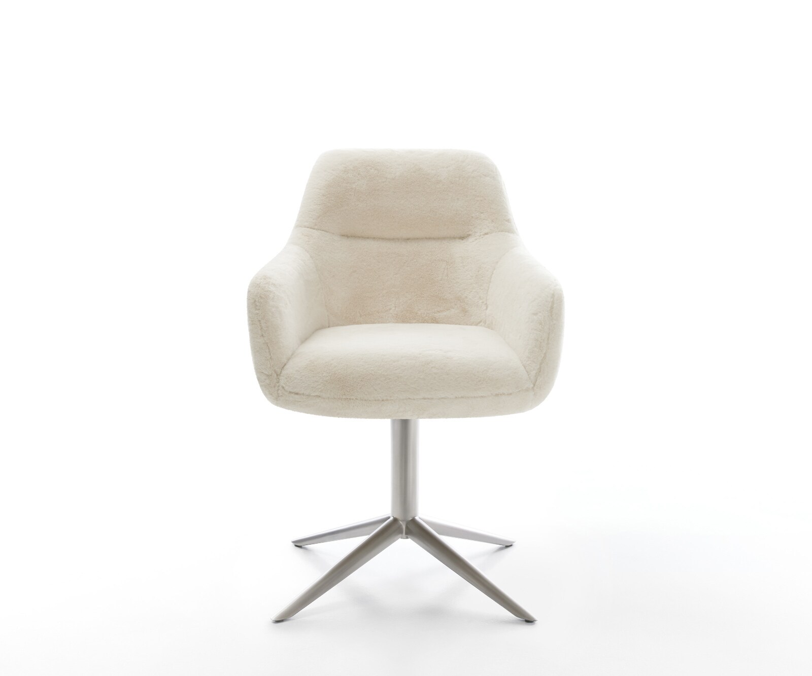 Chaise-pivotante Pejo-Flex peluche crème-blanc pied de chaise 4 branches acier inoxydable pivotement sur 360° fonction bascule resorts ensachés 1