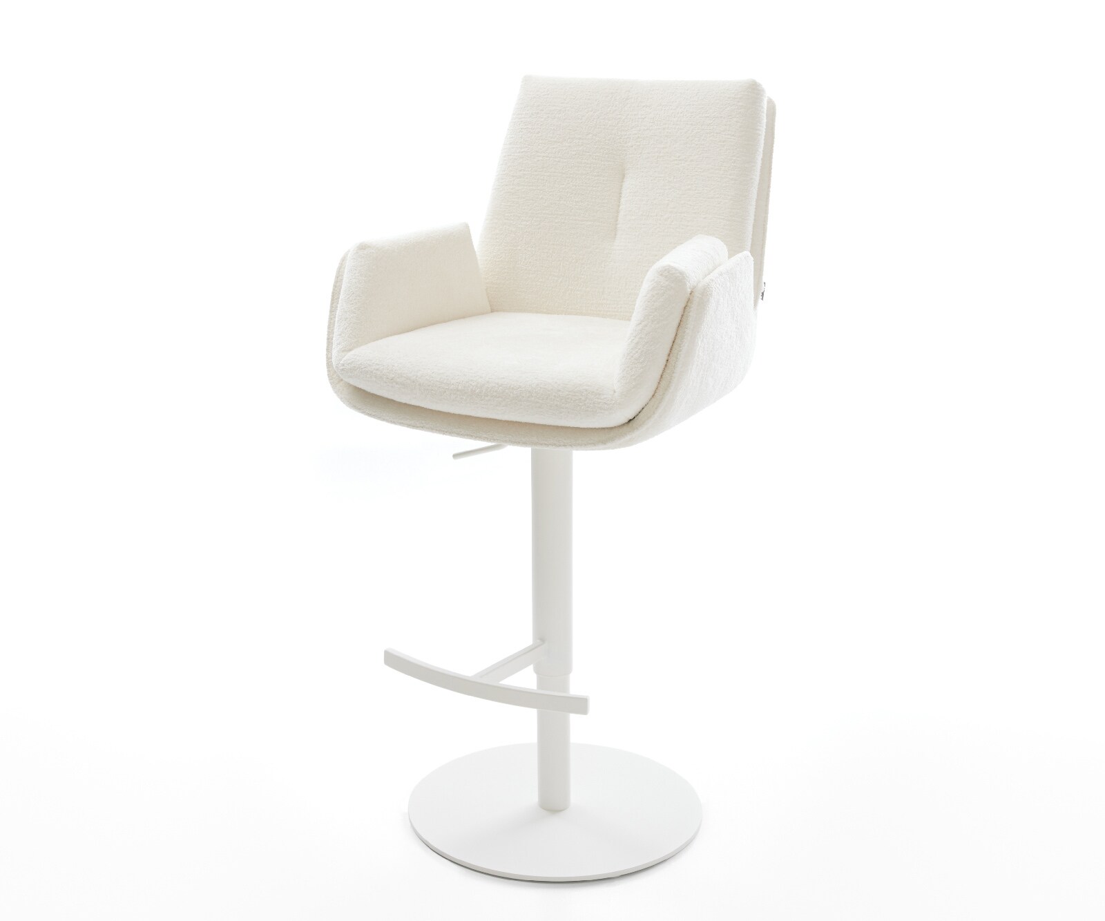 Chaise-de-bar Clea-Flex Bouclé doux Beige Pied pivotant réglable en hauteur blanc Blanc
