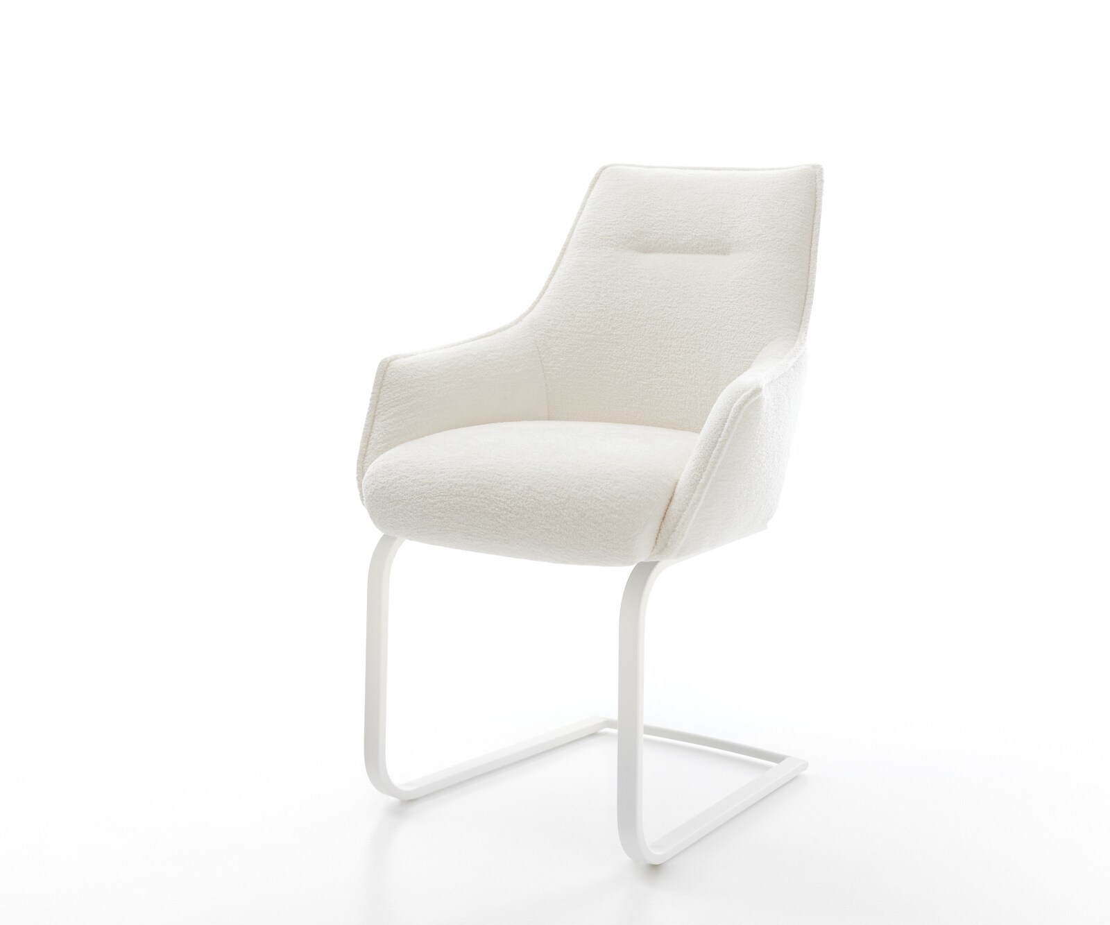 Cantilever Alja-Flex avec accoudoirs bouclé doux beige pied cantilever plat blanc resorts ensachés 1