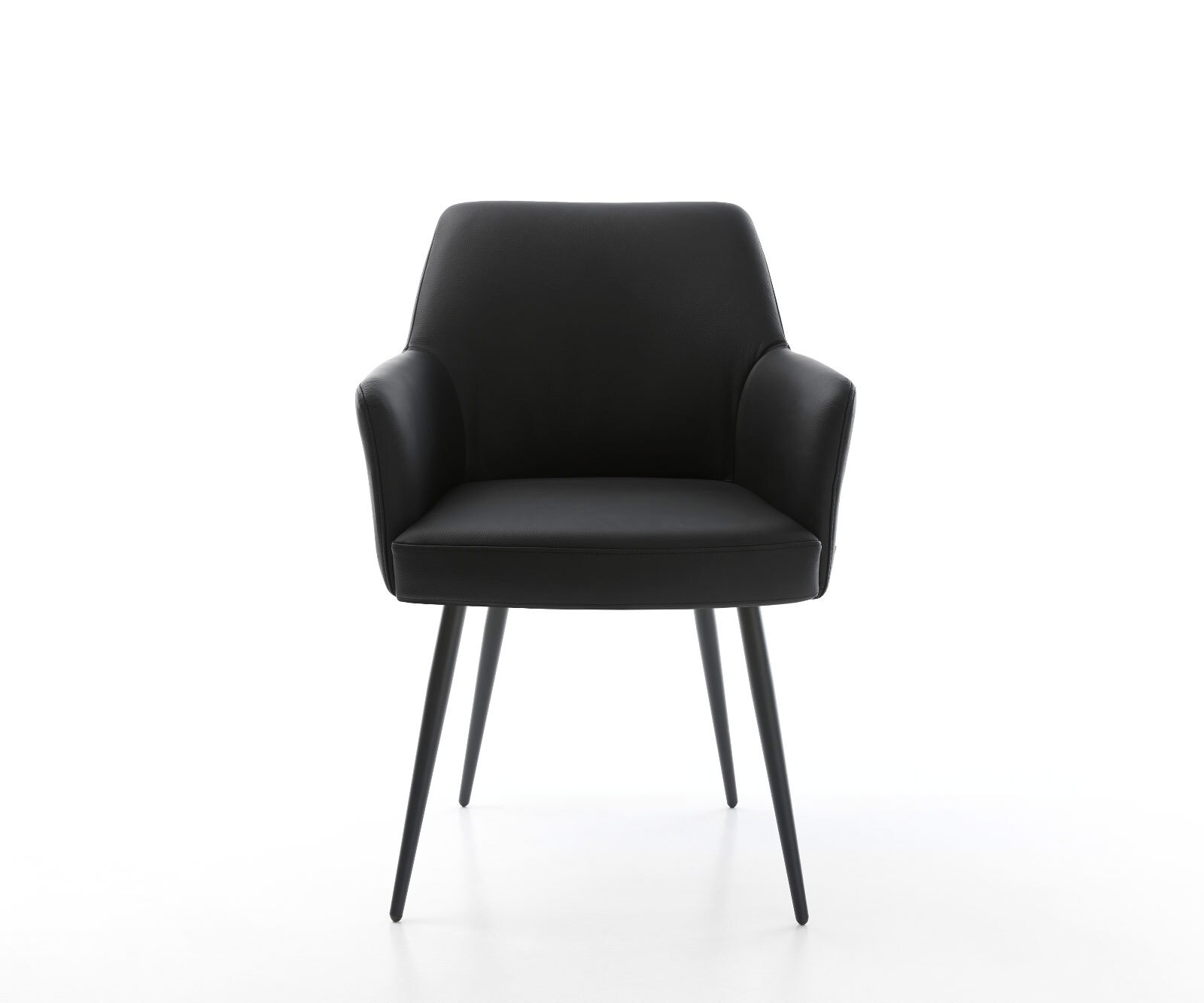 Chaise-de-salle-à-manger Xana-Flex avec accoudoirs cuir de vache noir 4 pieds coniques noir ressorts ensachés 2
