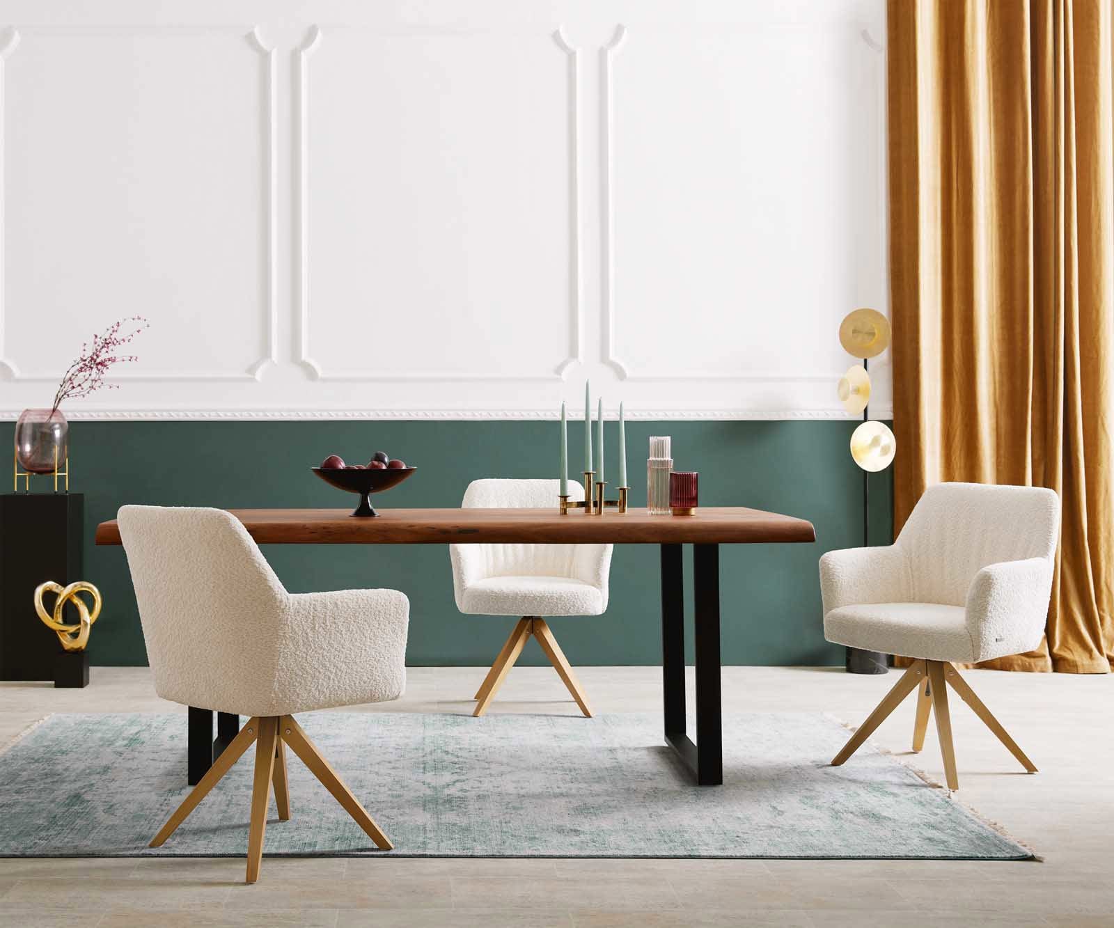 Chaise-pivotante Xana-Flex avec accoudoirs bouclé blanc pied en bois angulaire naturel pivotement sur 180° ressorts ensachés 5 Chaise-pivotante Xana-Flex avec accoudoirs bouclé blanc pied en bois angulaire naturel pivotement sur 180° ressorts ensachés 5