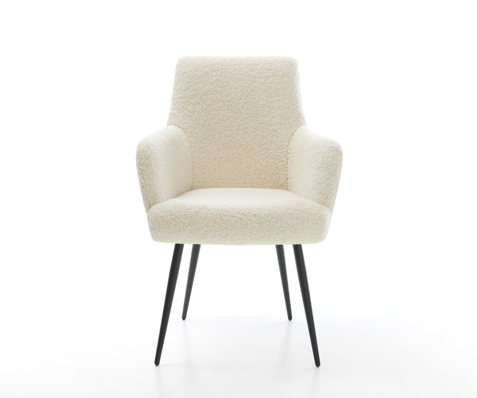 Chaise-de-salle-à-manger Heira-Flex avec accoudoirs tissu teddy beige 4 pieds coniques noir resorts ensachés 1