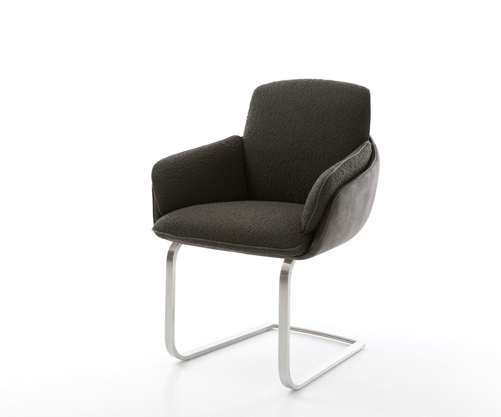 Cantilever Luan-Flex avec accoudoirs tissu mixte noir pied cantilever plat acier inoxydable brossé