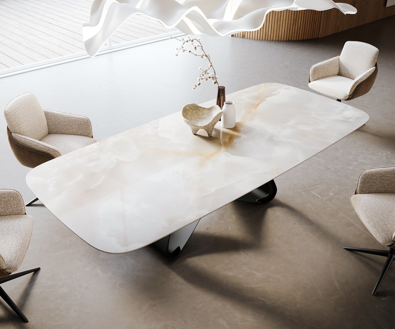 Table à manger Edge Boot 270x120 cm Céramique Iris FMG Onice Grigio piètement en W Métal Noir 4