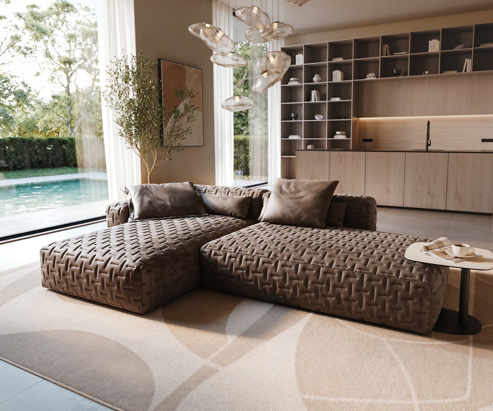 Canapé d'angle Freestyle 310x200 cm Tissu microfibre Taupe Vintage matelassé