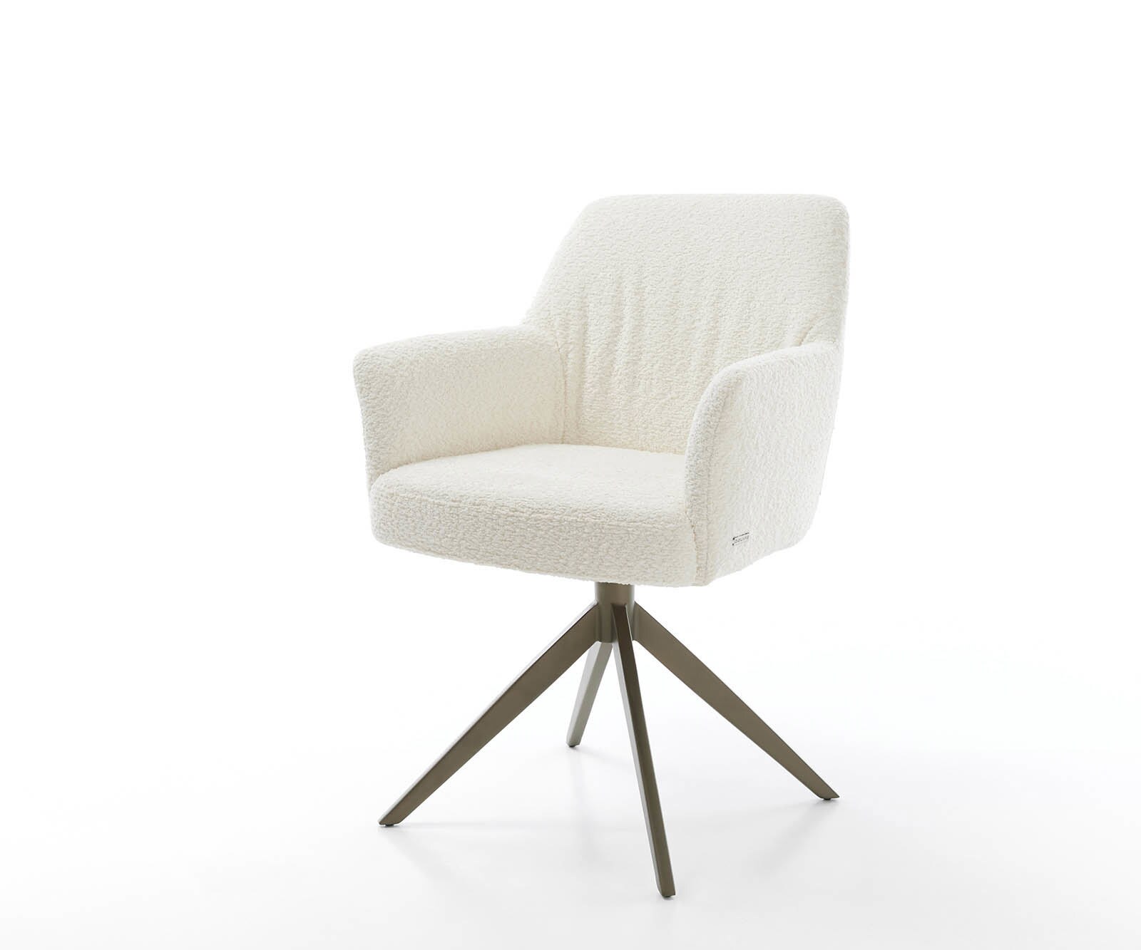 Chaise-pivotante Xana-Flex avec accoudoirs bouclé blanc pied croisé large aspect titane pivotement sur 360° ressorts ensachés