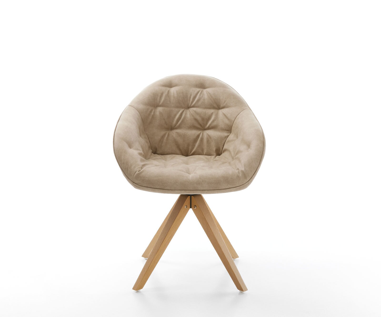 Chaise-de-salle-à-manger Gaio-Flex microvelours beige vintage pied en bois angulaire naturel 1