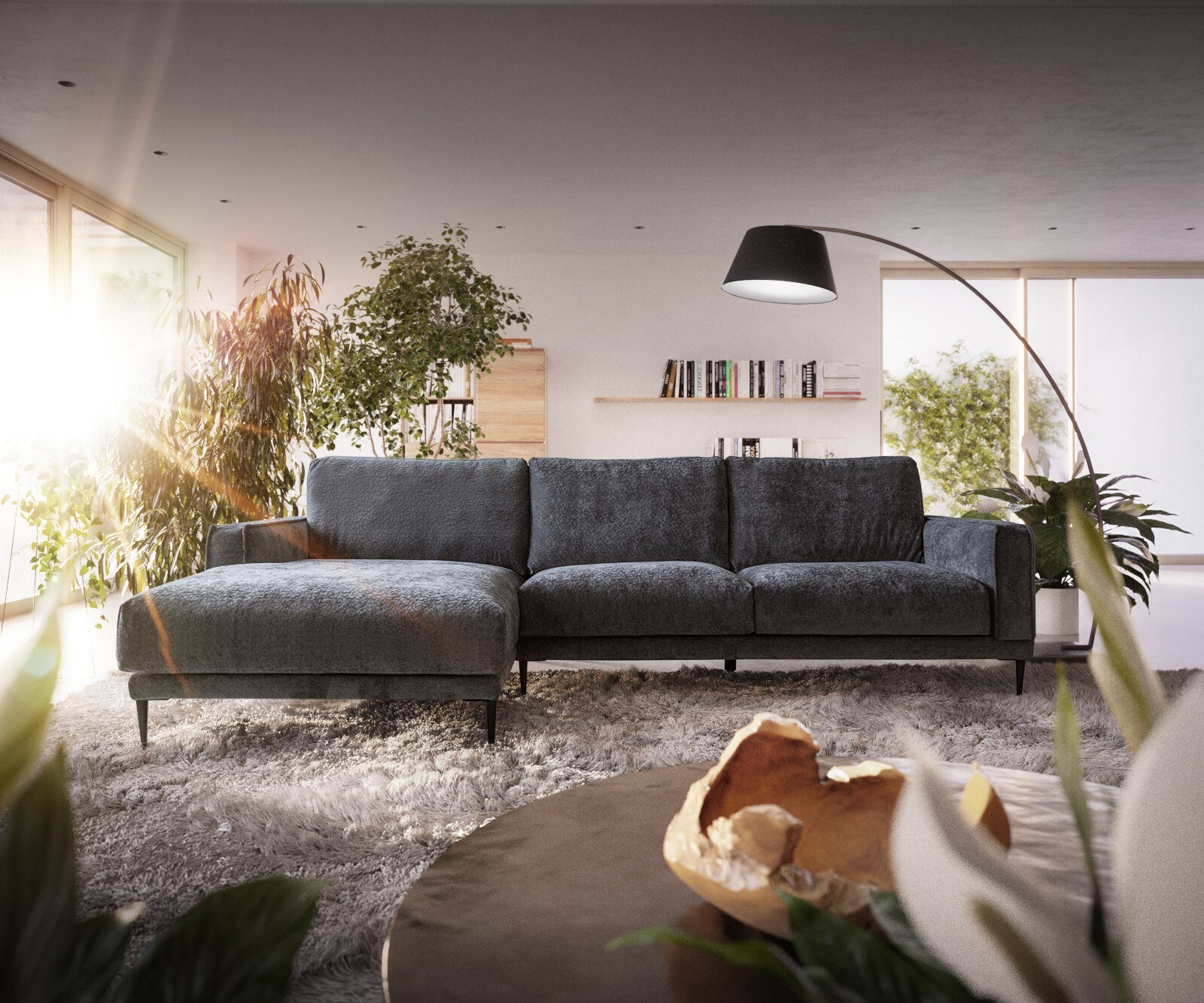 Canapé-d'angle Sottil 290 x 165cm chenille gris Recamière gauche 1