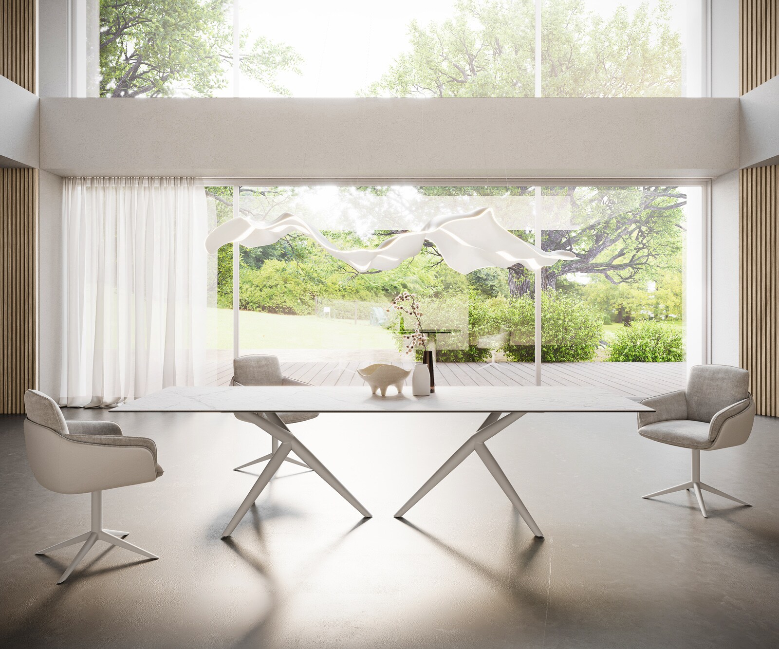 Table à manger Edge 300x100 Céramique Laminam®Statuarietto Blanc Estelar rond Métal Blanc 3