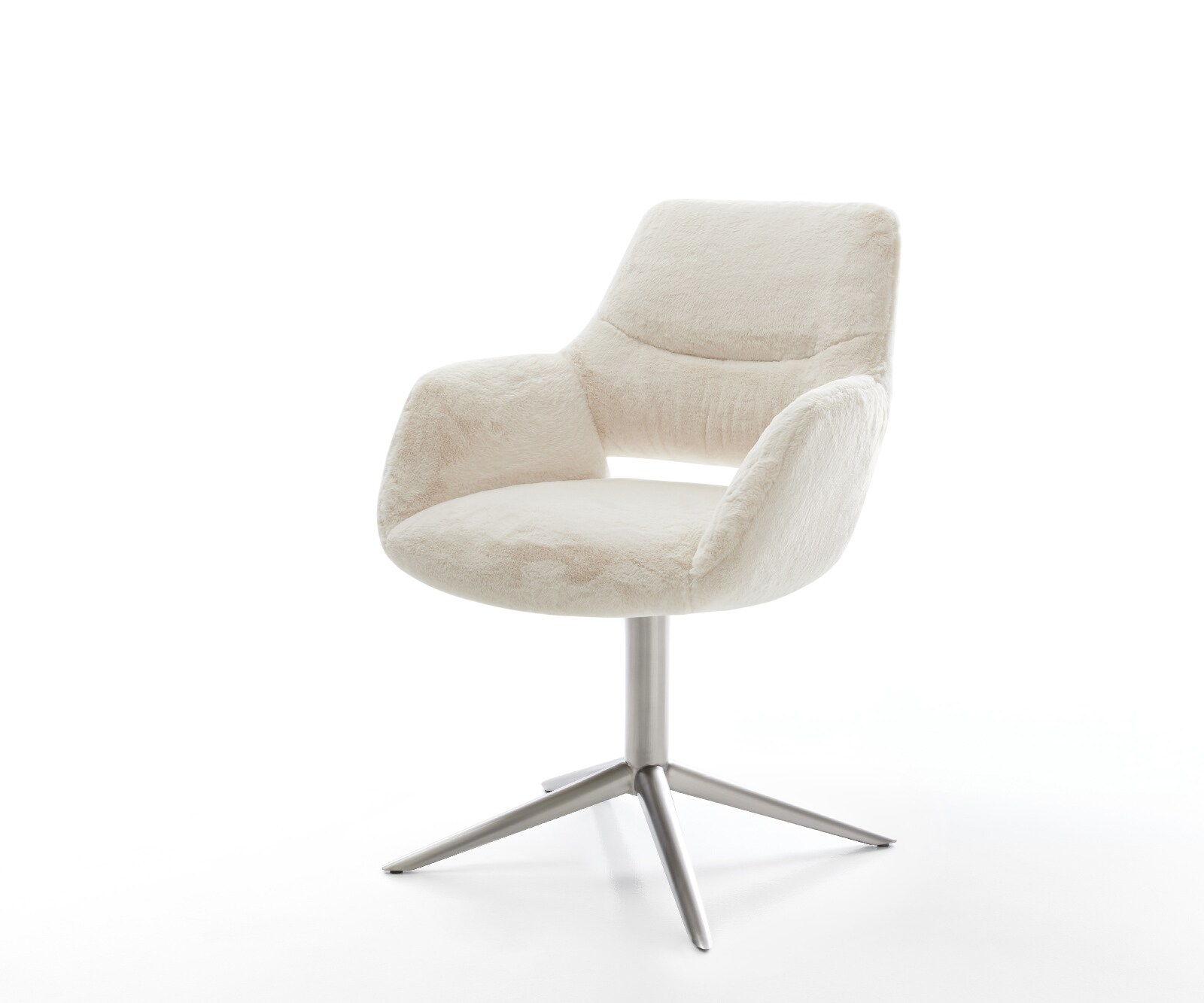 Chaise-pivotante Yago-Flex avec accoudoirs peluche crème-blanc pied de chaise 4 branches acier inoxydable pivotement sur 360° fonction bascule resorts ensachés 1