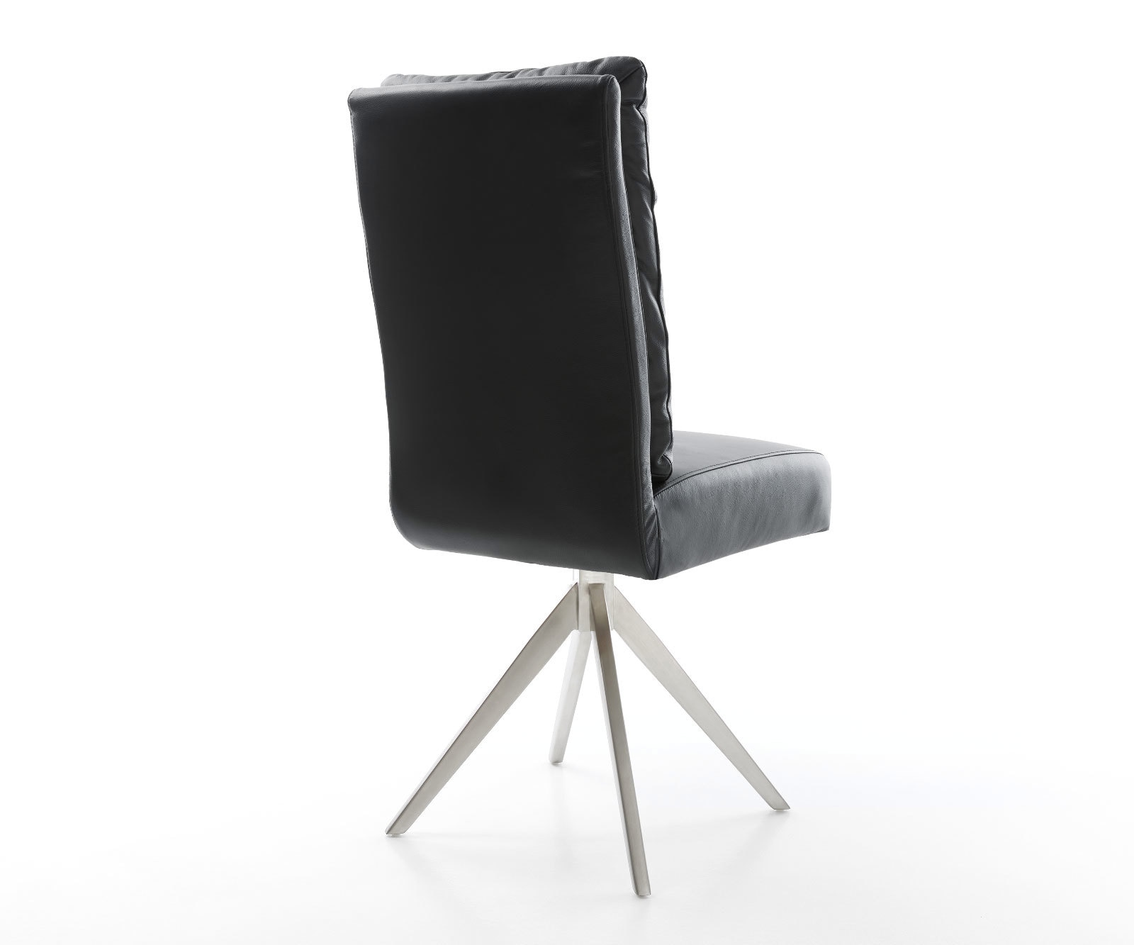 Chaise-de-salle-à-manger Pela-Flex cuir de vache noir pied croisé angulaire acier inoxydable brossé ressorts ensachés 4 Chaise-de-salle-à-manger Pela-Flex cuir de vache noir pied croisé angulaire acier inoxydable brossé ressorts ensachés 4