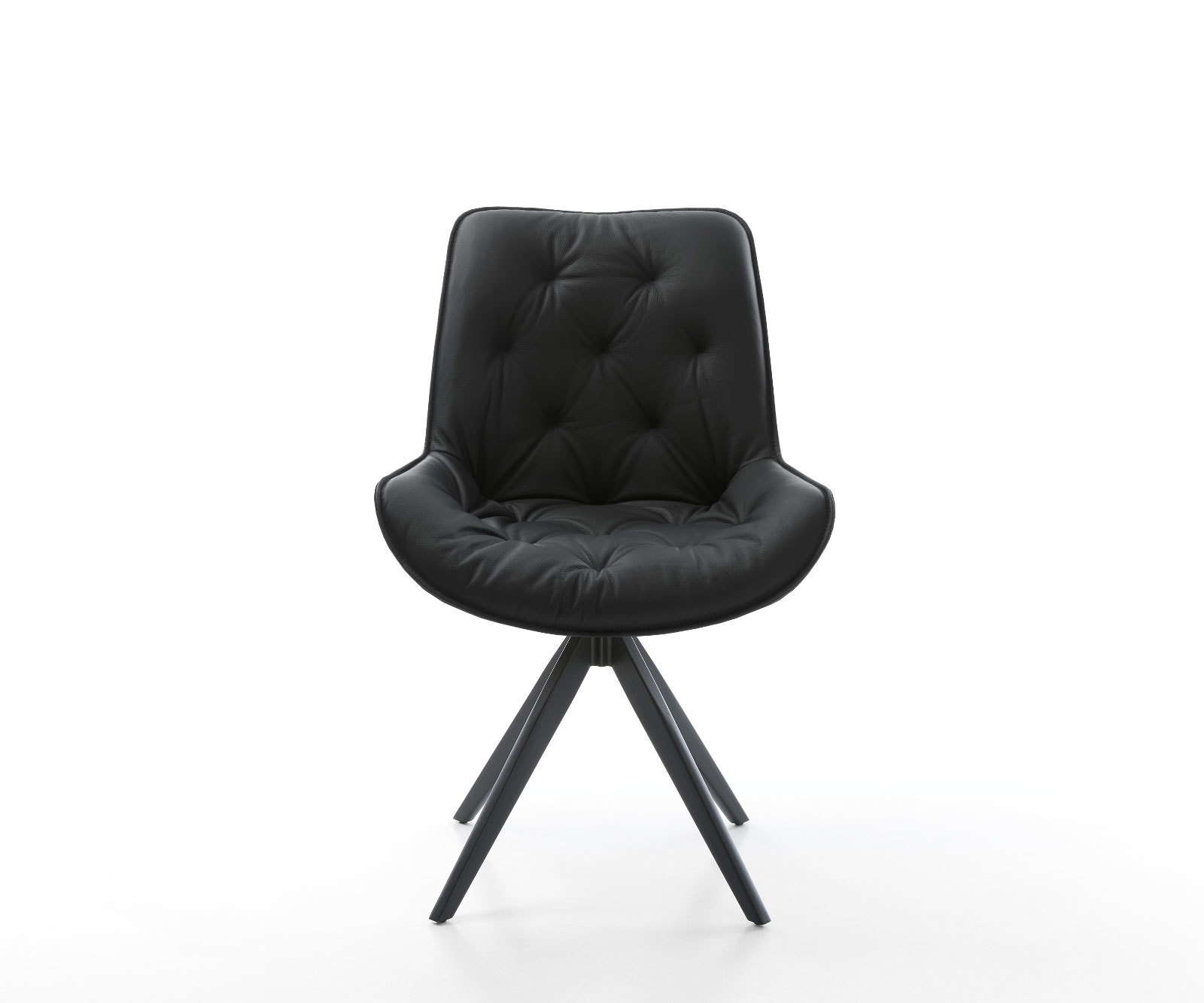 Chaise-de-salle-à-manger Taimi-Flex cuir de vache noir pied croisé angulaire noir 2 Chaise-de-salle-à-manger Taimi-Flex cuir de vache noir pied croisé angulaire noir 2