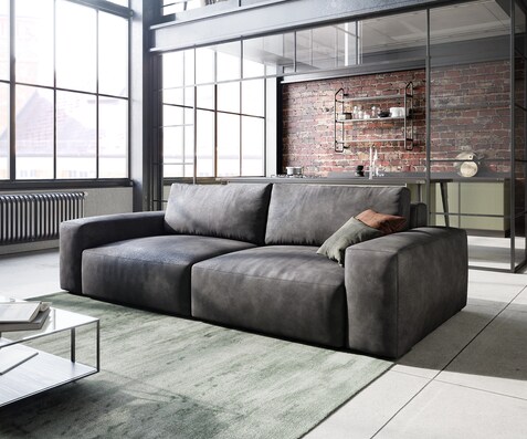 Big canapé Lanzo 230x95 cm similicuir vintage anthracite