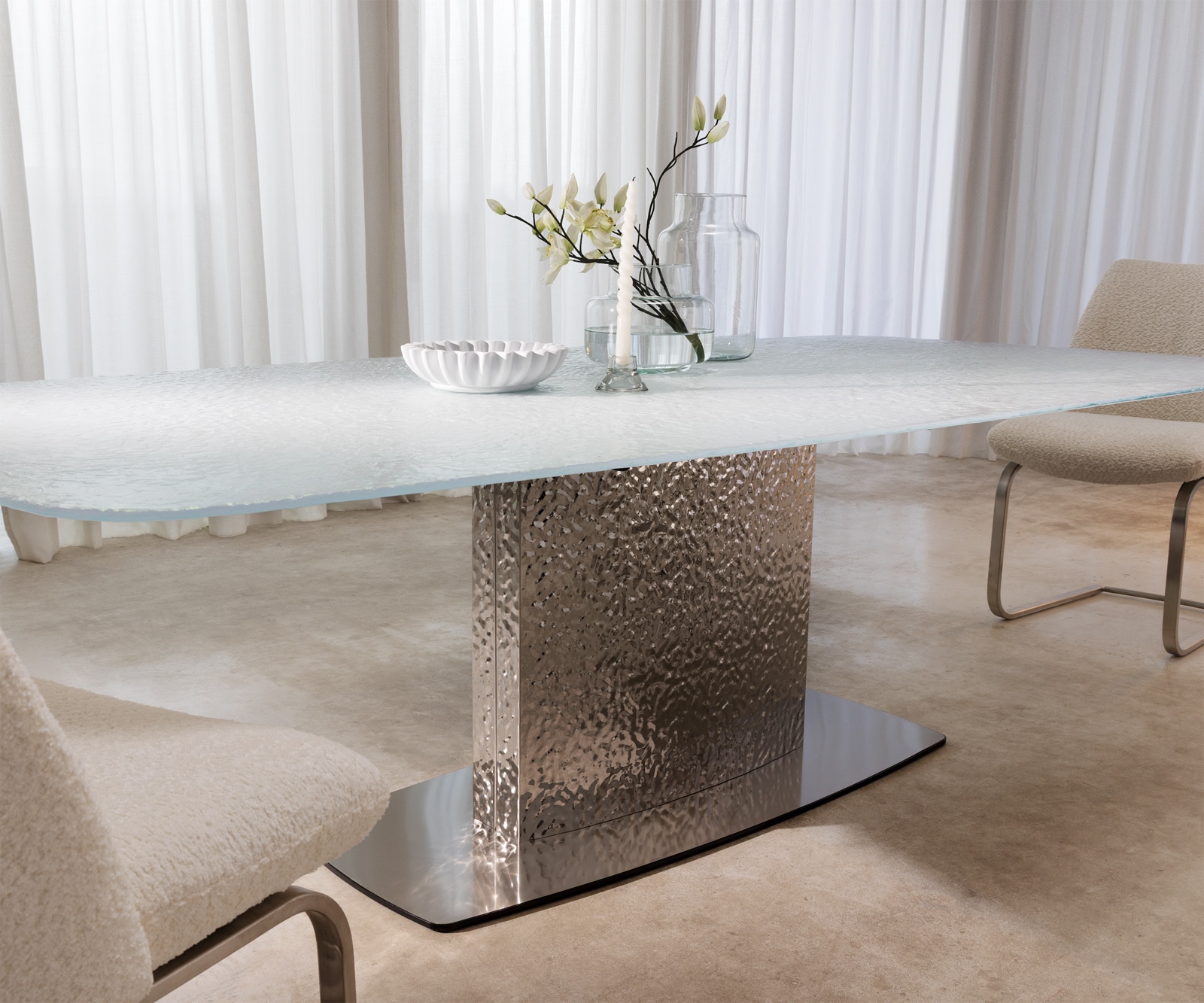 Table à manger Edge Boot 240x120 verre en relief Perlmutt 3D-Design Wave acier inoxydable 6