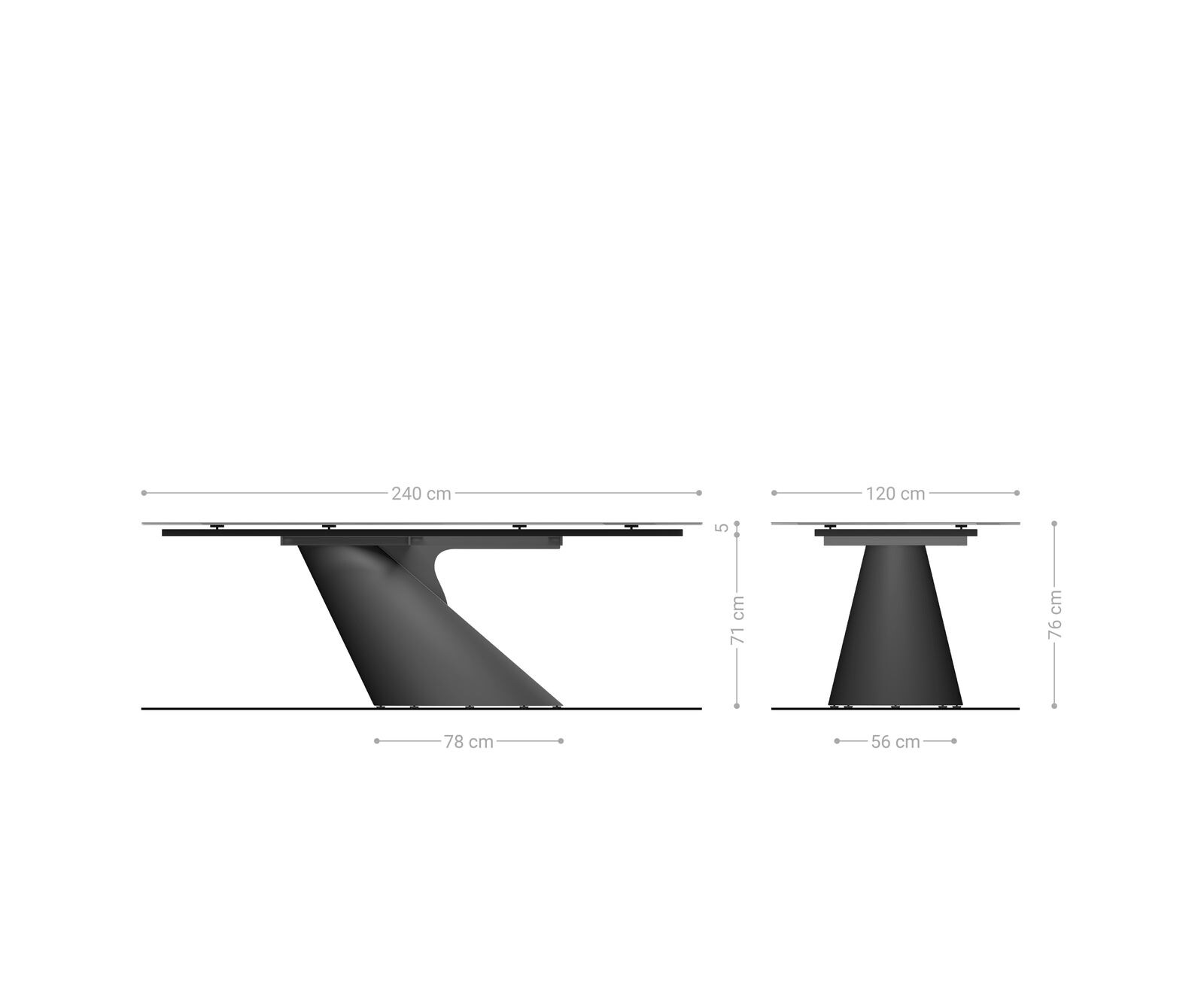 Table à manger Edge Boot 240x120 cm Céramique Laminam® Nero Greco Anthracite Cono Métalic Argent 6