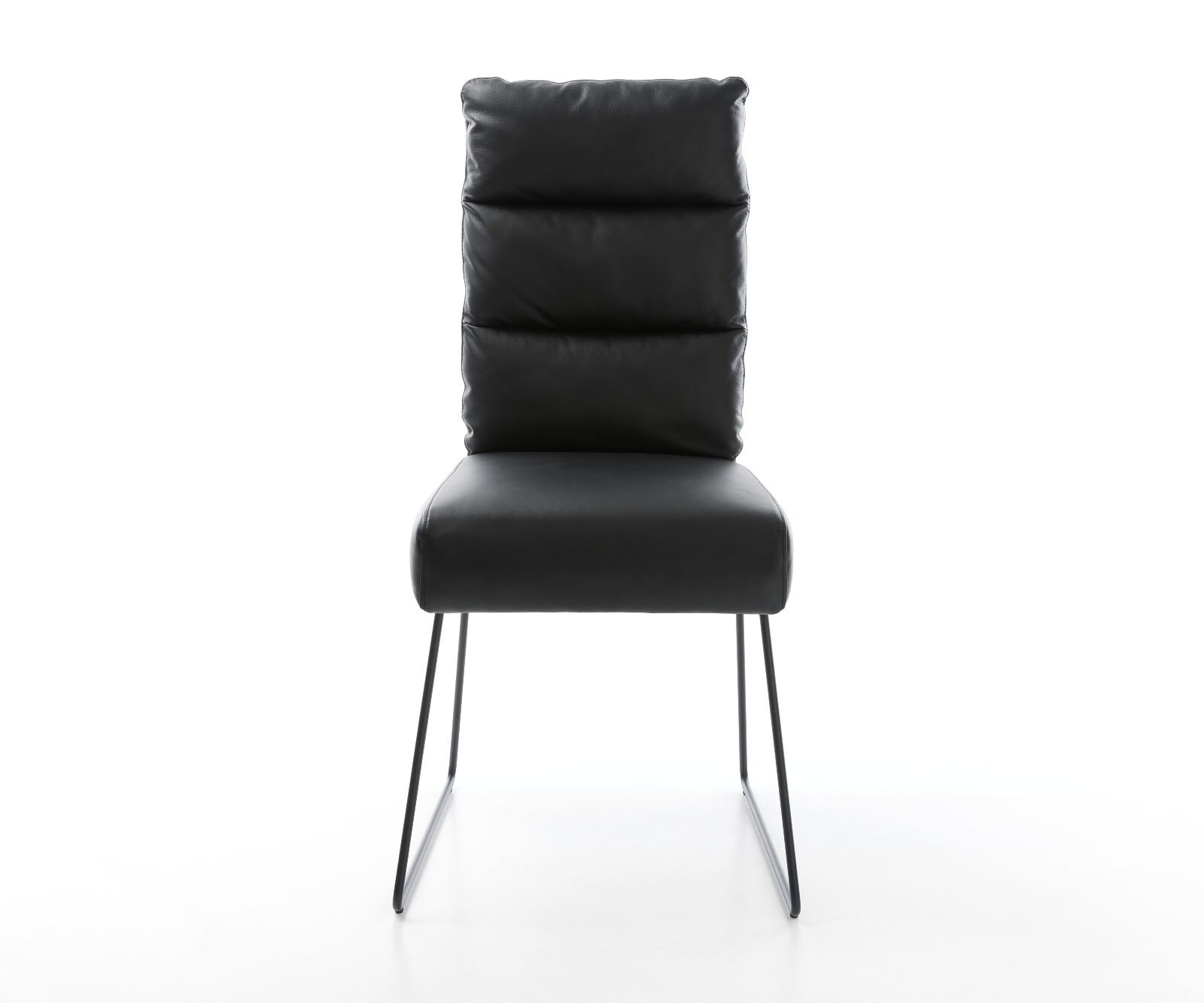 Chaise-de-salle-à-manger Pela-Flex cuir de vache noir pied trapèze noir ressorts ensachés 1 Chaise-de-salle-à-manger Pela-Flex cuir de vache noir pied trapèze noir ressorts ensachés 1