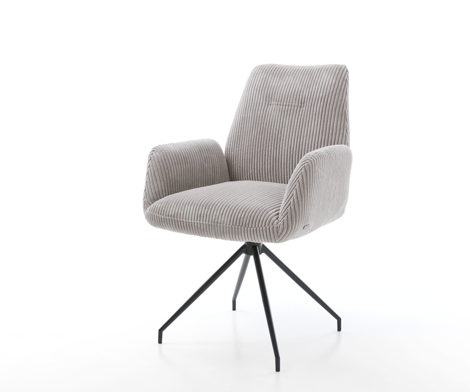 Chaise-de-salle-à-manger Zoa-Flex côtelé gris argenté pied croisé conique noir ressorts ensachés