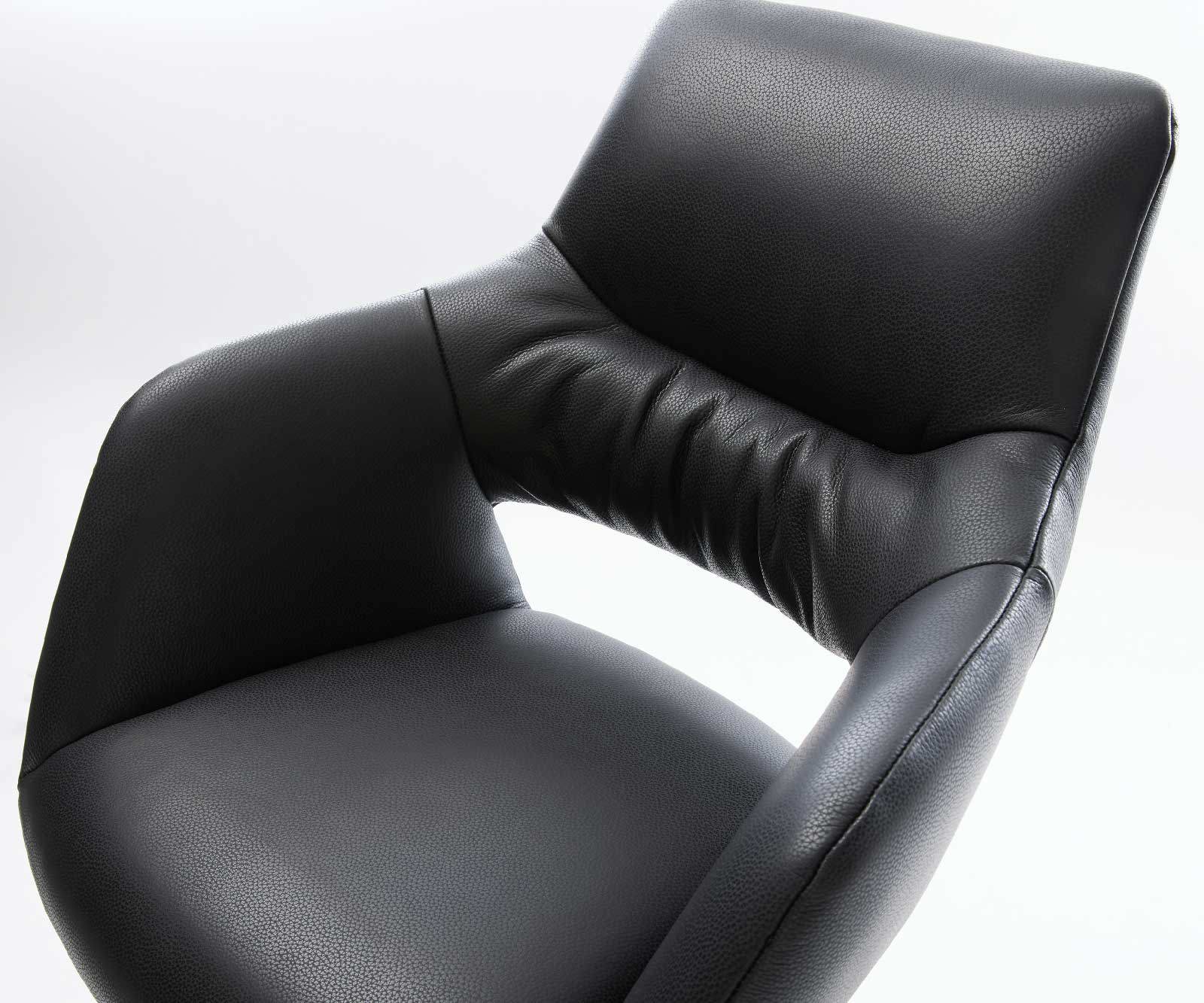 Chaise-de-bar Yago-Flex Cuir véritable noir Piétement luge plat Métal noir Ressorts ensachés 3
