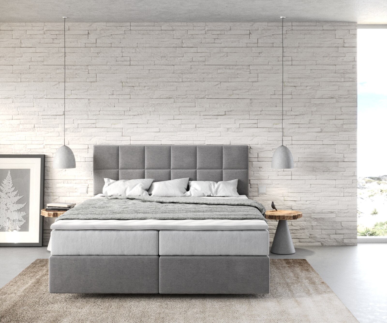 Lit-à-sommier-tapissier Dream-Fine 160x200 cm Microfibre Gris avec matelas TFK et surmatelas viscoélastique 1