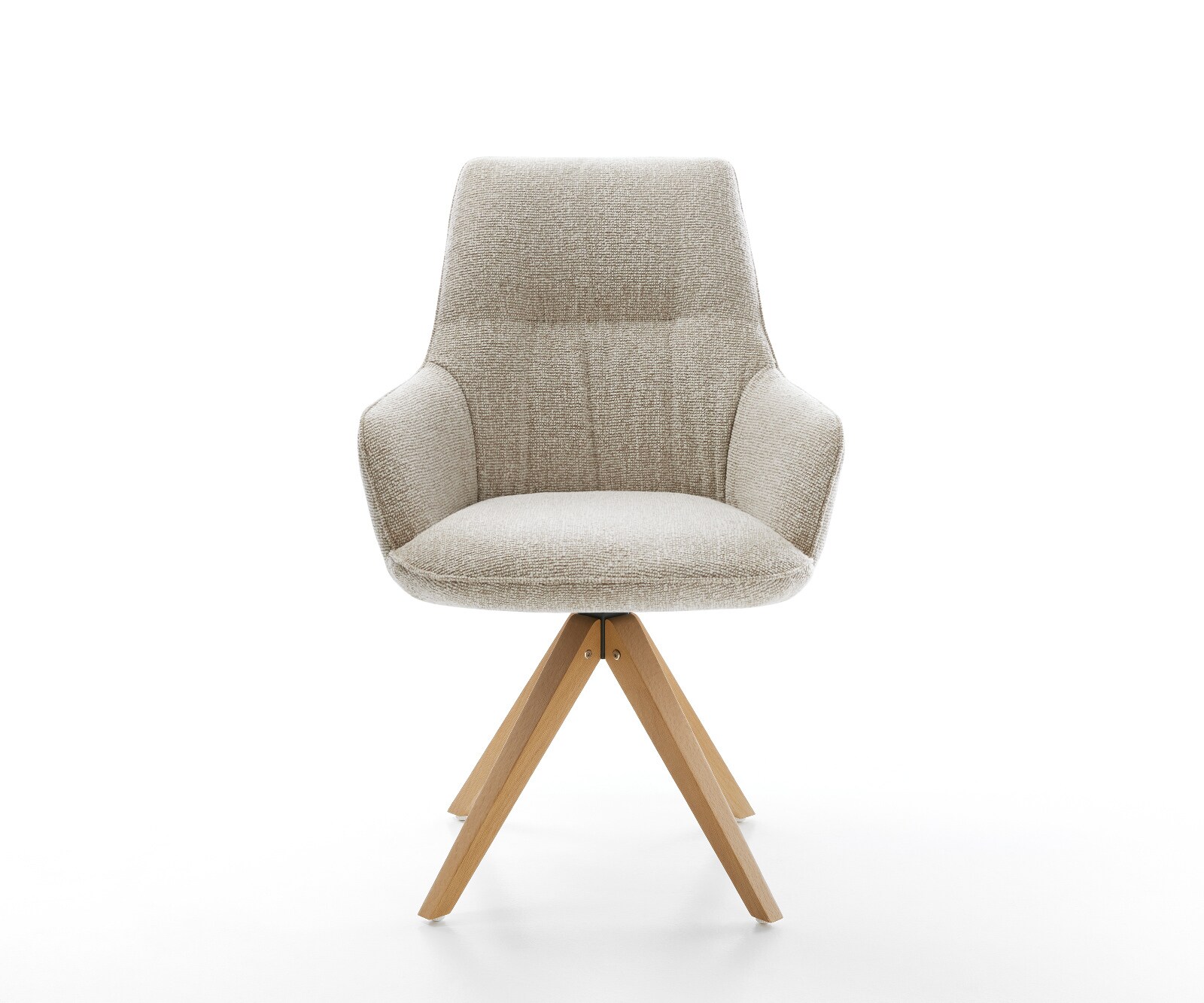 Chaise-pivotante Zelia-Flex avec accoudoirs tissu tissé doux beige pied en bois angulaire naturel pivotement sur 180° resorts ensachés 2