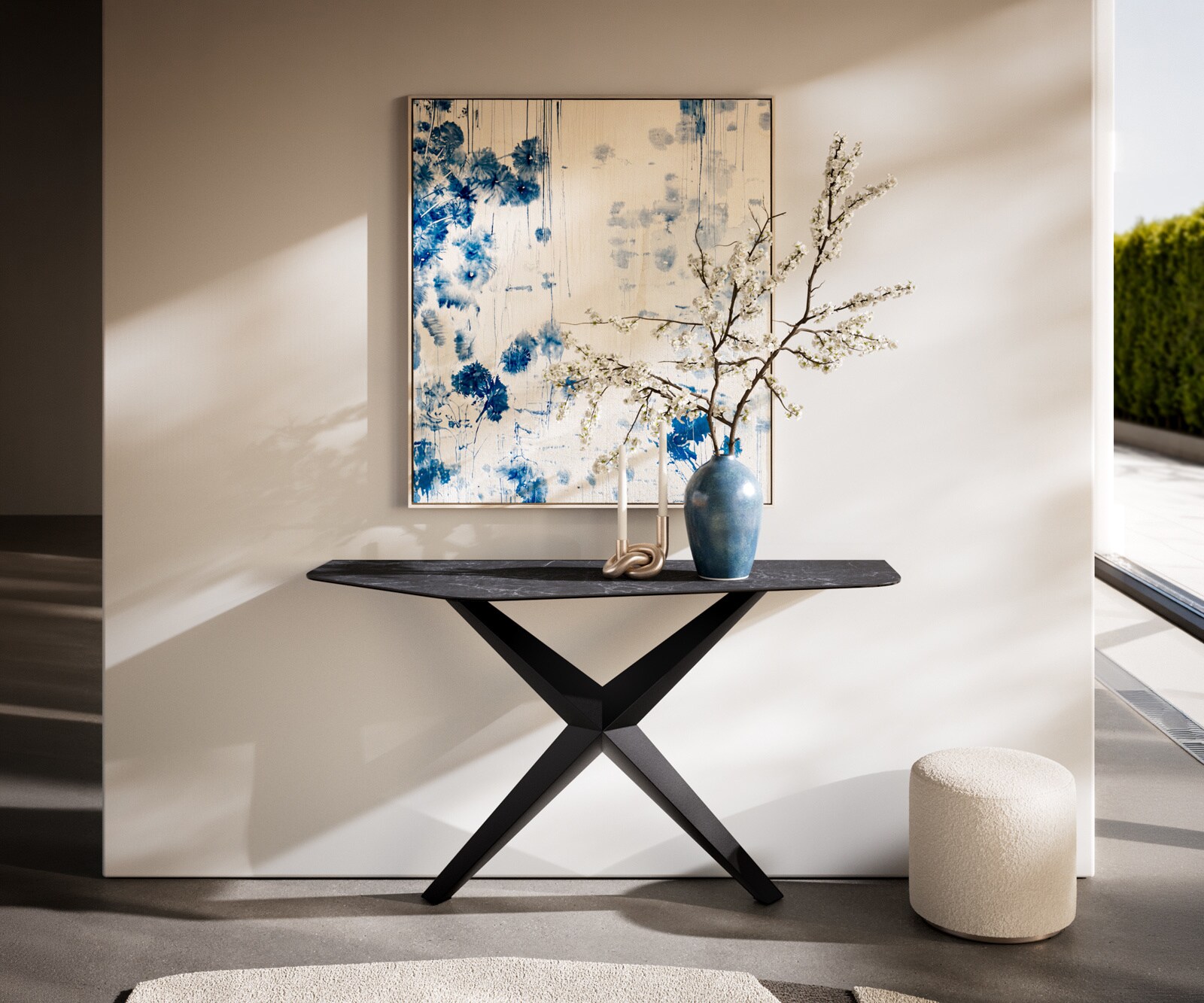 Console Edge Polygonal 140x50 cm Céramique Laminam® Nero Greco Anthrazit Zentharo Métal Noir 1
