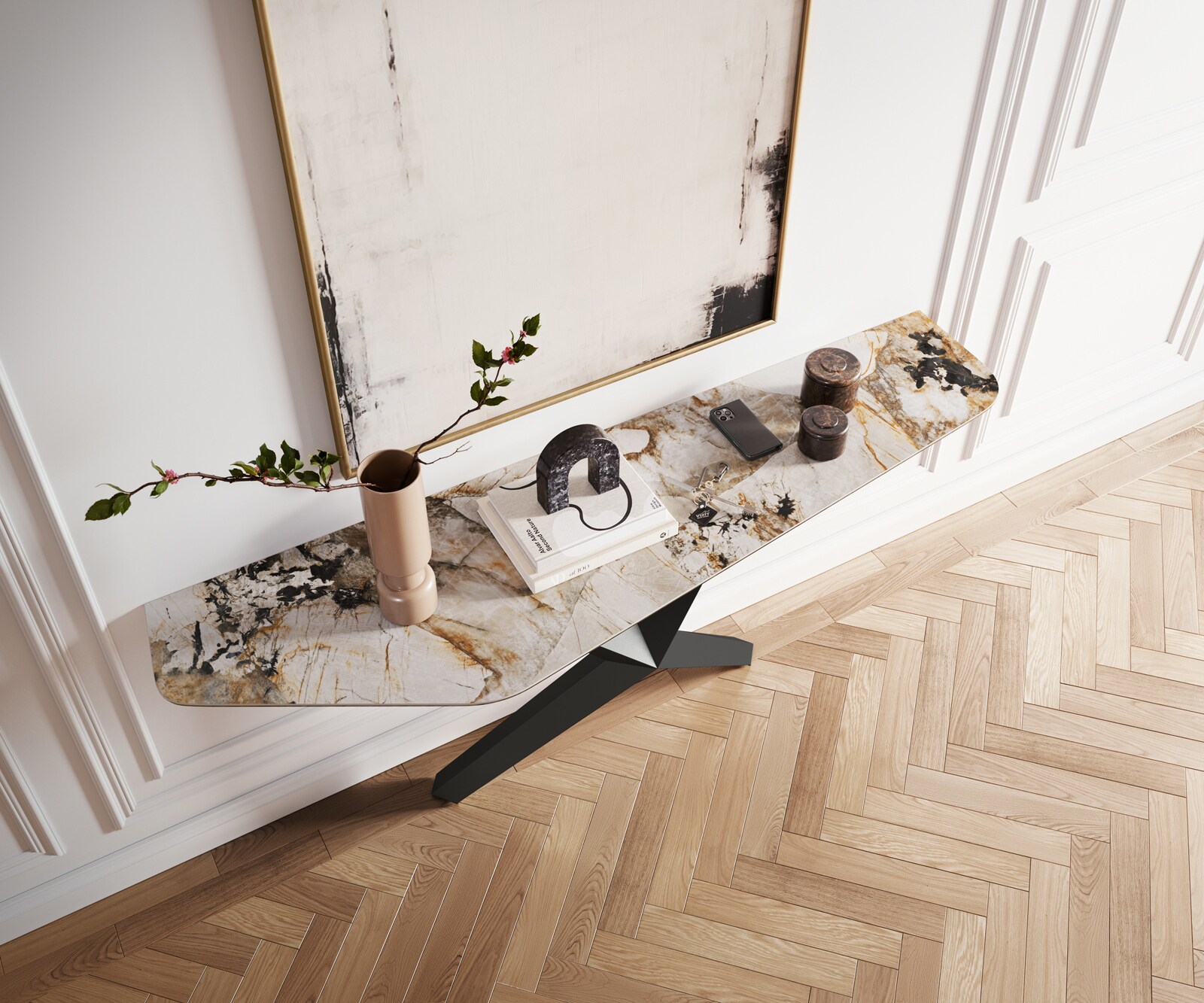 Console Edge Polygonal 180x50 cm Céramique Patagonia Poliert Zentharo Métal Noir 2