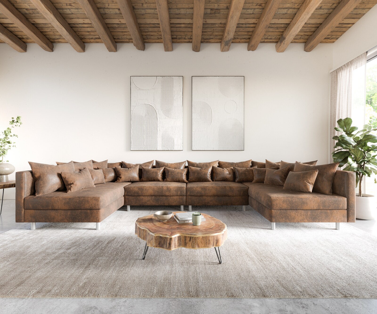 Canapé-modulable Canapé Panoramique Clovis XL Marron Look Antique  1
