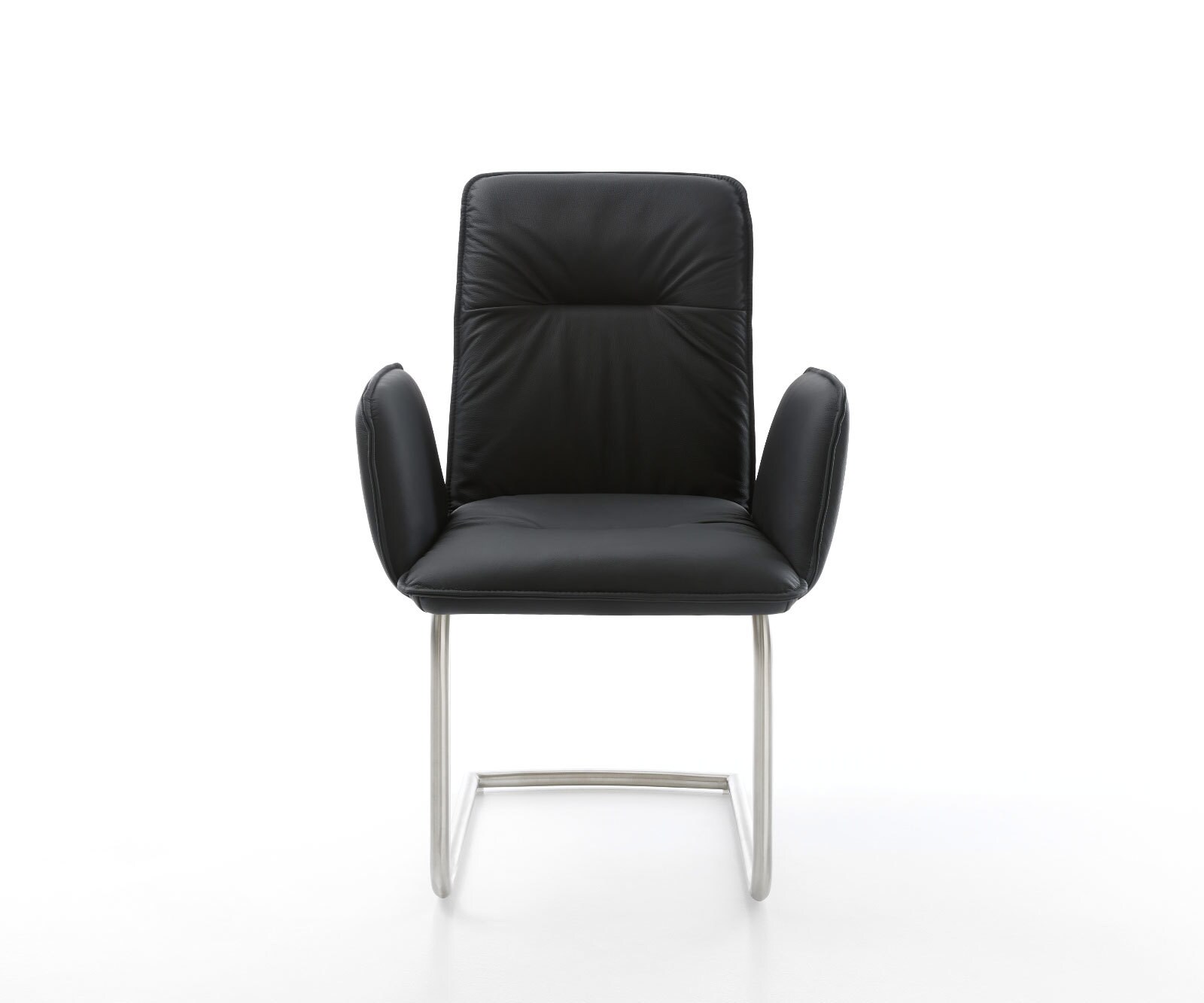 Cantilever Vinja-Flex cuir de vache noir pied cantilever rond acier inoxydable brossé 1 Cantilever Vinja-Flex cuir de vache noir pied cantilever rond acier inoxydable brossé 1