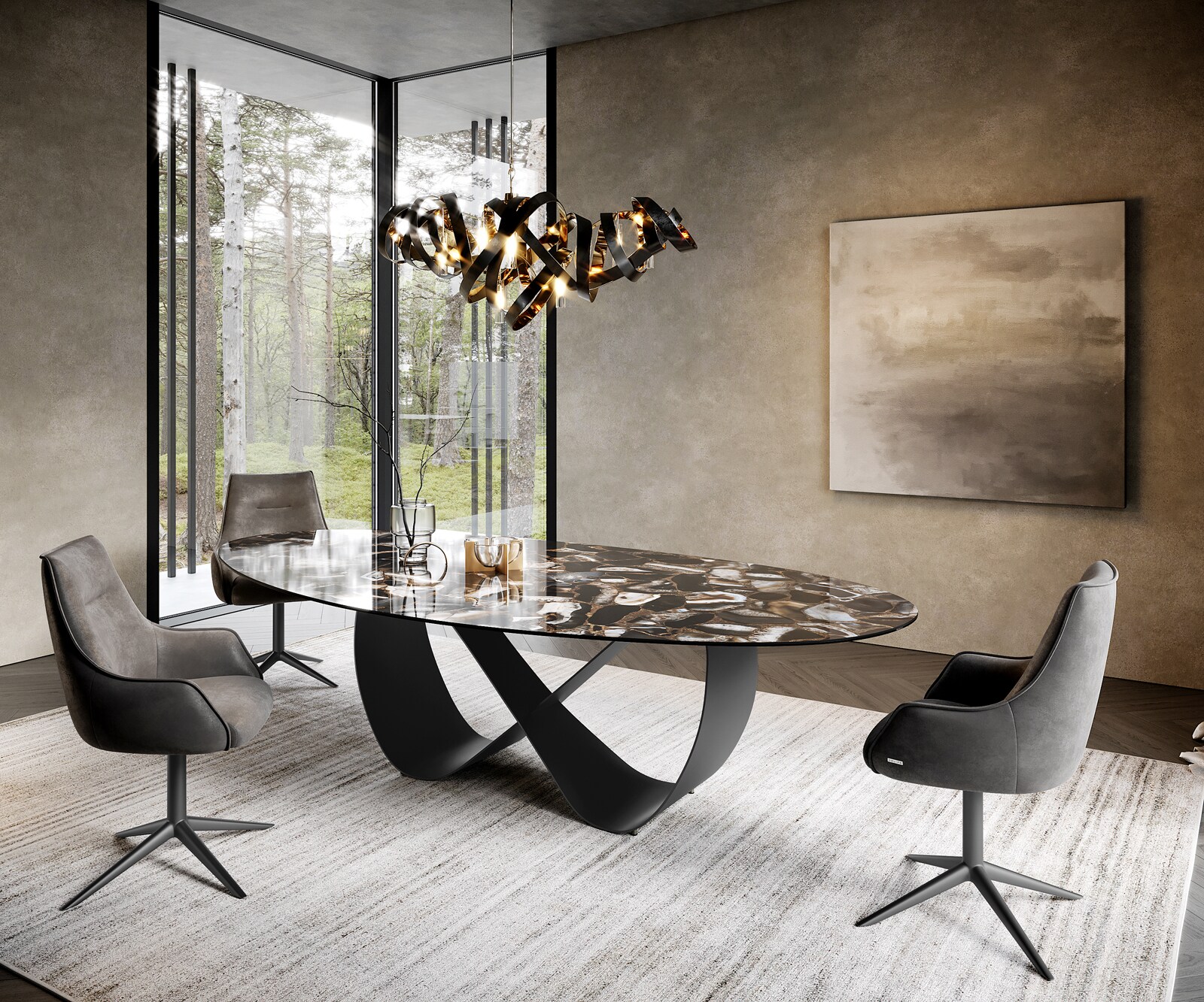 Table à manger Edge Oval 280x130 cm Céramique Iris FMG Agatablack Infinity Métal Noir 6