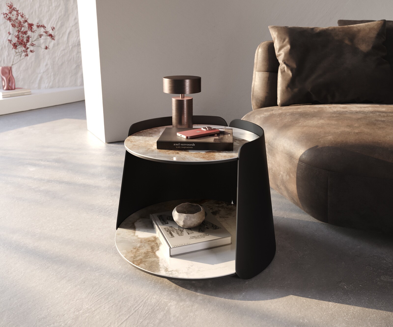 Table basse Daban 50x50 cm Céramique Piètement Métal