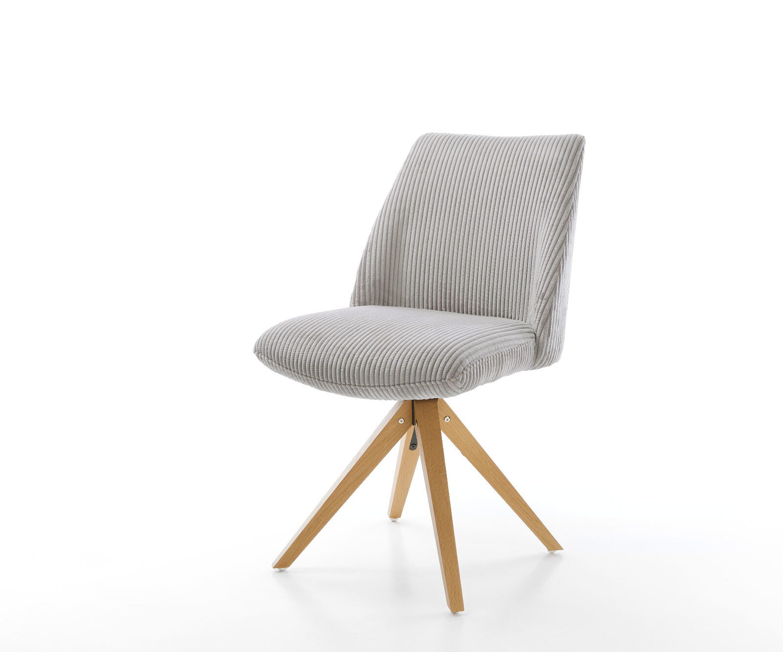 Chaise-pivotante Elso-Flex côtelé gris argenté pied en bois angulaire naturel pivotement sur 180° ressorts ensachés