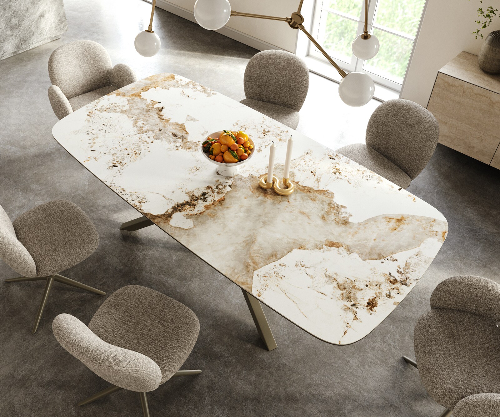 Table à manger Edge Boot 240x120 cm Céramique Minas Melange Blanc-Beige piètement en croix Rectangle Finition effet Titan 4