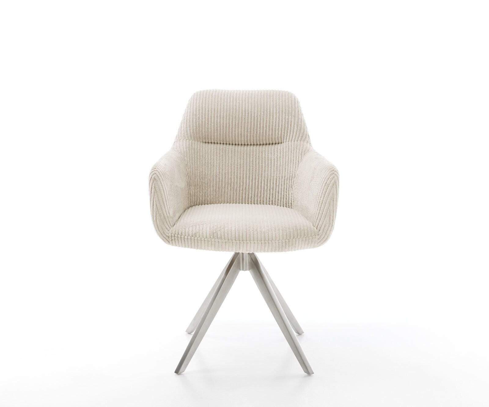 Chaise-de-salle-à-manger Pejo-Flex côtelé beige vintage pied croisé angulaire acier inoxydable brossé ressorts ensachés 1