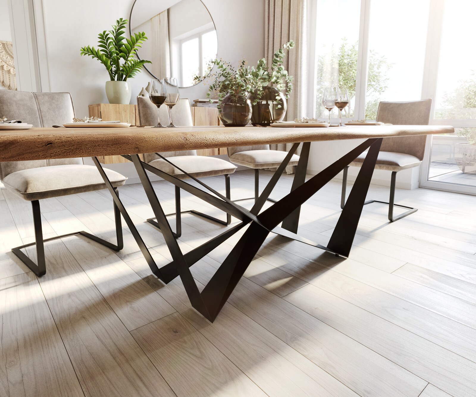 Table à manger Edge 260x100 Acacia Naturel Spider Acier plat Noir Live-Edge 4